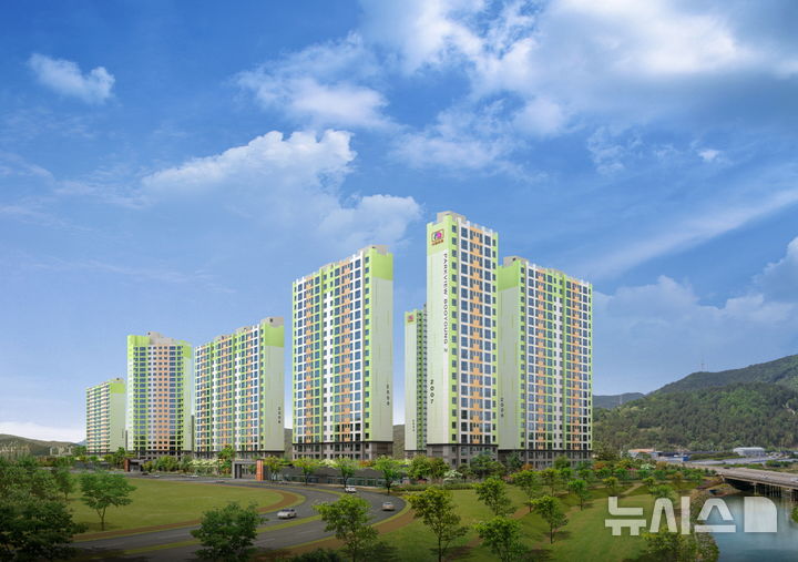 [서울=뉴시스] 부영그룹이 전남 광양 목성지구 A1·A2블록에 공급 중인 광양목성 파크뷰 부영의 투시도. photo@newsis.com
