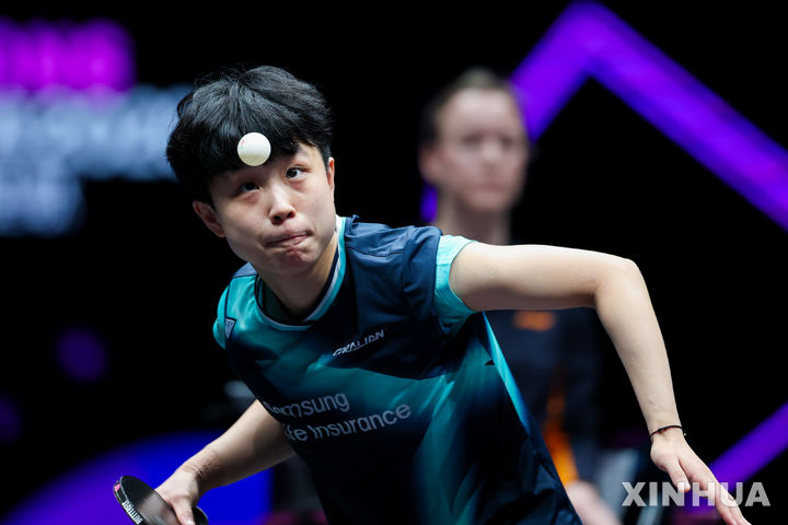 [충칭=신화/뉴시스] 2026 월드테이블테니스(WTT) 챔피언스 충칭에 출전한 주천희. 2026.03.12.