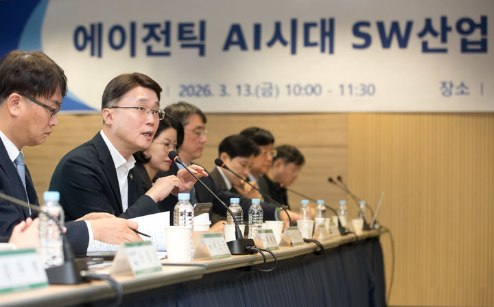 [서울=뉴시스] 류제명 과학기술정보통신부 제2차관(왼쪽 두번째)이 13일 오전 서울 종로구 광화문교보빌딩 국가과학기술자문회의 대회의실에서 열린 '에이전틱 인공지능(AI)시대 소프트웨어(SW)산업 및 인재양성 대응방안 간담회' 에 참석했다. (사진=과기정통부 제공) *재판매 및 DB 금지