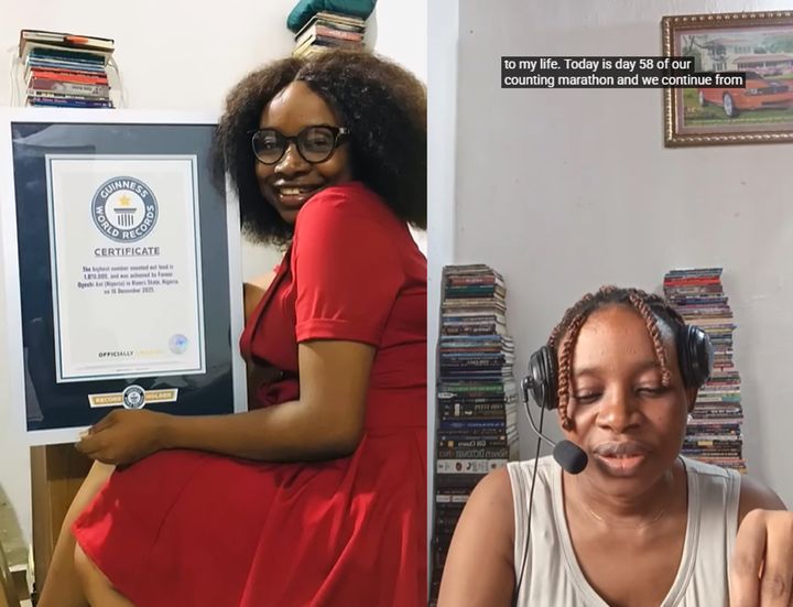 [뉴시스] 70일 동안 매일 약 14시간씩 소리 내 숫자를 세어 107만까지 도달한 나이지리아 여성이 세계 기록을 세웠다. (사진=페이버 오게치 아니 유튜브 갈무리) *재판매 및 DB 금지