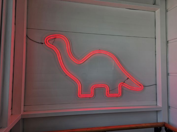 [익산=뉴시스] 김상윤 기자 = 치킨로드 내부에 있는 '용가리' 네온사인 *재판매 및 DB 금지 *재판매 및 DB 금지