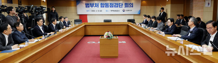 [서울=뉴시스] 박주성 기자 = 김정관 산업통상부 장관이 13일 오전 서울 무역보험공사 회의실에서 석유 최고가격제 관련 범부처 합동점검단 회의에서 모두발언을 하고 있다. 2026.03.13. park7691@newsis.com