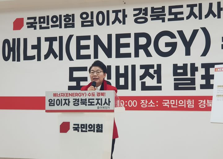 [대구=뉴시스] 정창오 기자=6·3 지방선거에서 경북도지사 출마를 선언한 임이자(경북 상주·문경) 의원이 15일 오전 국민의힘 경북도당에서 열린 기자회견에서 '에너지 수도 경북' 을 위한 6대 도정 비전을 발표하고 있다. 2026.03.15 jco@newsis.com