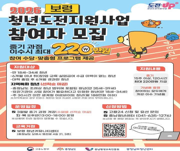 [보령=뉴시스] 충남 보령시 '청년도전 지원사업' 참여자 모집 포스터. (사진=보령시청 제공) 2026.03.16. photo@newsis.com *재판매 및 DB 금지