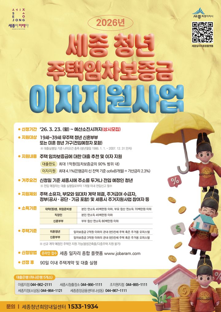 세종시, 최대 1억 대출 이자지원…청년 주거안정