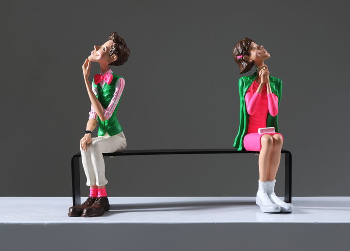 첫만남2, Acrylic on broze, stainless steel, 30×15×30(h)cm, 2022. *재판매 및 DB 금지