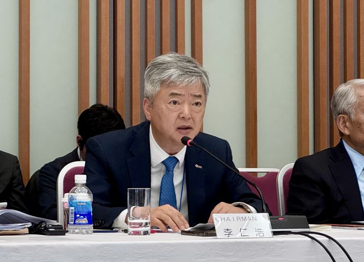 [서울=뉴시스] 16일 일본 도쿄 경단련회관에서 열린 '제26회 한일 신산업 무역회의'에서 이인호 한국무역협회(KITA) 부회장이 개회사를 하고 있다. (사진=한국무역협회 제공) 2026.03.16 photo@newsis.com *재판매 및 DB 금지