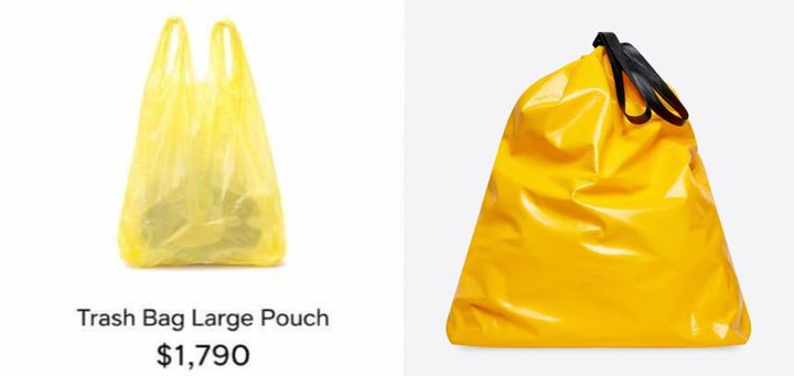 [뉴시스] 최근 SNS에서 공유된 '쓰레기 봉투 파우치'(왼쪽)과 실제 발렌시아가 2022 F/W 제품으로 출시된 '쓰레기 파우치' 사진. (사진=SNS, 발렌시아가 공식 홈페이지 갈무리) *재판매 및 DB 금지