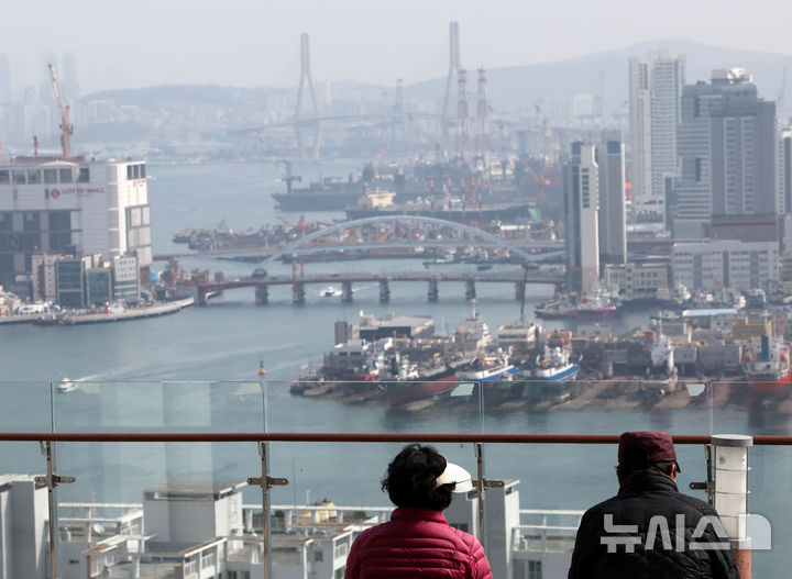 [부산=뉴시스] 부산 서구 부산항전망대에서 바라본 부산항이 뿌옇게 보이고 있다. (사진=뉴시스 DB). photo@newsis.com