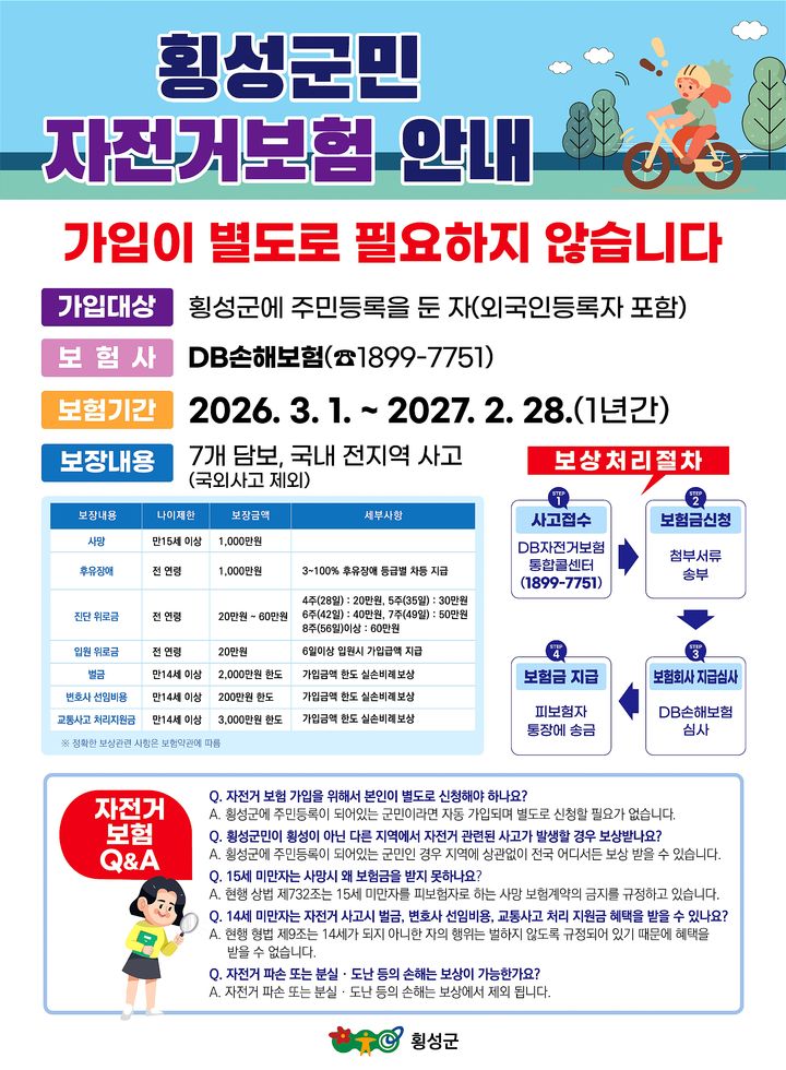 [횡성=뉴시스] 자전거보험 홍보 안내문. 사진=횡성군 제공) 2026.03.17. photo@newsis.com *재판매 및 DB 금지