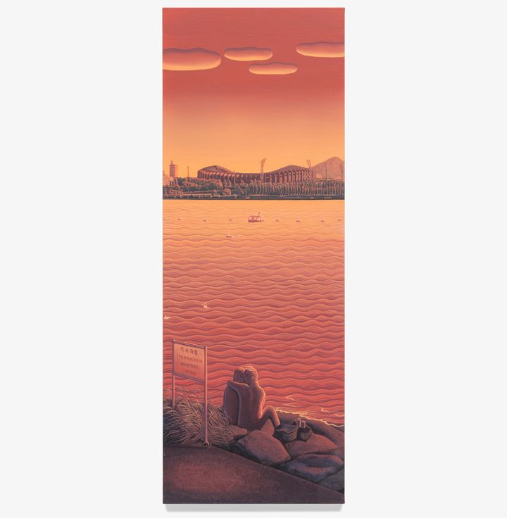 이우성, 뚝섬유원지에서, 2025, 캔버스에 아크릴릭, 아크릴릭 과슈, 130 × 48 cm *재판매 및 DB 금지