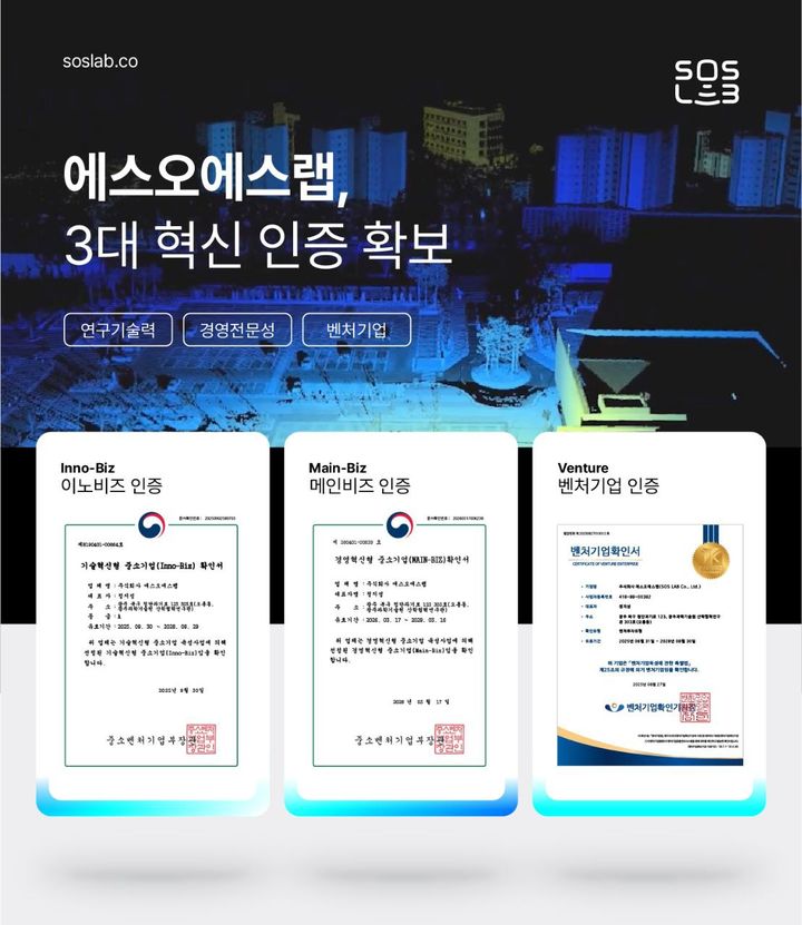 에스오에스랩 3대 혁신 인증 확보. (사진=에스오에스랩) *재판매 및 DB 금지
