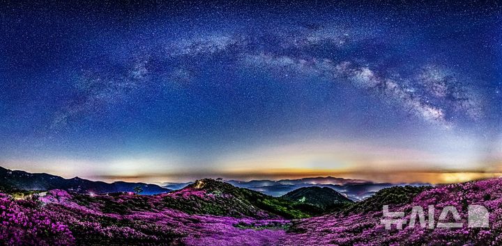 [합천=뉴시스]경남 합천군 황매산 철쭉과 은하수.(사진=경남도 제공) 2026.03.18. photo@newsis.com