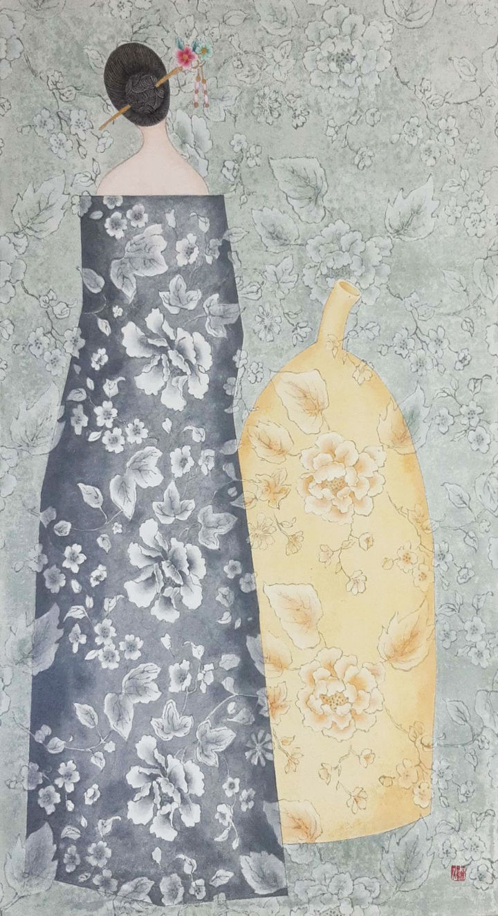 여인의 맘단지 8-6, 70×40cm, 장지에 진채, 2023, 180만원 *재판매 및 DB 금지