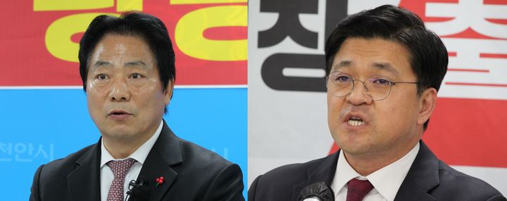 [천안=뉴시스] 최영민 기자=국민의힘 황종헌, 권용태 천안시장 예비후보. 2026.03.18 ymchoi@newsis.com *재판매 및 DB 금지