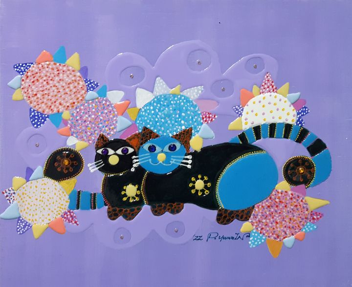 해바라기와 고양이, 53x60.6cm, Mixed media on canvas, 2022, 200만원 *재판매 및 DB 금지