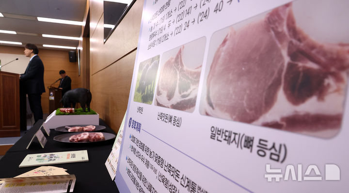 [세종=뉴시스] 강종민 기자 =조용민 농촌진흥청 국립축산과학원 원장이 7일 제주시 난축맛돈 전문 육가공·유통업체 제주드림포크를 방문해 난축맛돈 가공·유통 현황을 파악하고 현장 의견을 청취했다. 사진은 조 원장이 지난 3월 18일 세종시 정부세종청사에서 토종 제주흑돼지를 기반으로 개발한 신품종 난축맛돈의 산업화 성과를 설명하고 있는 모습. 2026.03.18. ppkjm@newsis.com