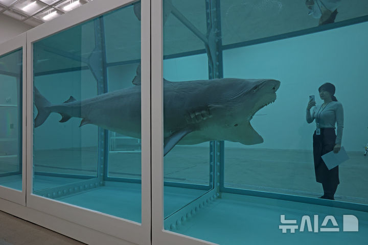 [서울=뉴시스] 박진희 기자 = 국립현대미술관은 영국 시각미술가 데이미언 허스트(Damien Hirst)의 아시아 최초 대규모 개인전 ‘진실은 없어 그러나 모든 것은 가능하지’ 언론공개회를 18일 서울 종로구 국립현대미술관에서 갖고  자연사 연작중 '살아있는 자의 마음 속 죽음의 물리적 불가능성' 작품을 선보이고 있다. 2026.03.18. pak7130@newsis.com