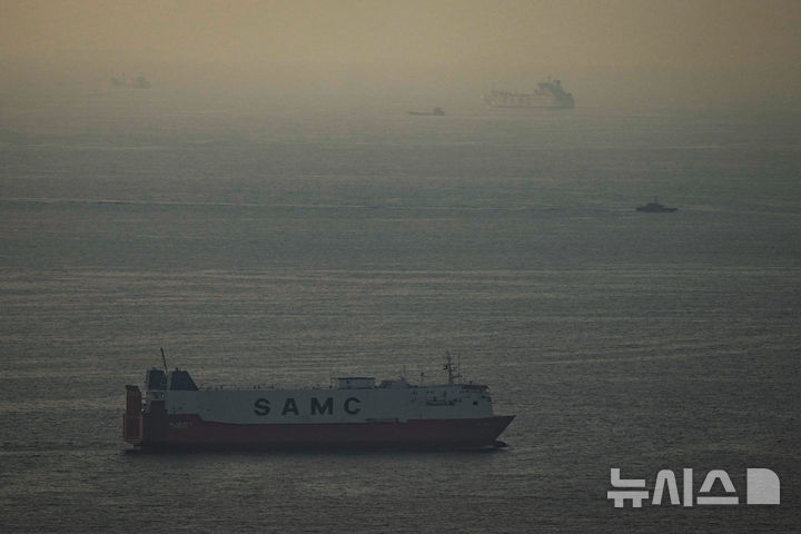 [AP/뉴시스] 19일 호르무즈해협 위쪽의 아랍에미리트연합 페르시아만 수역에 있는 화물선 모습  