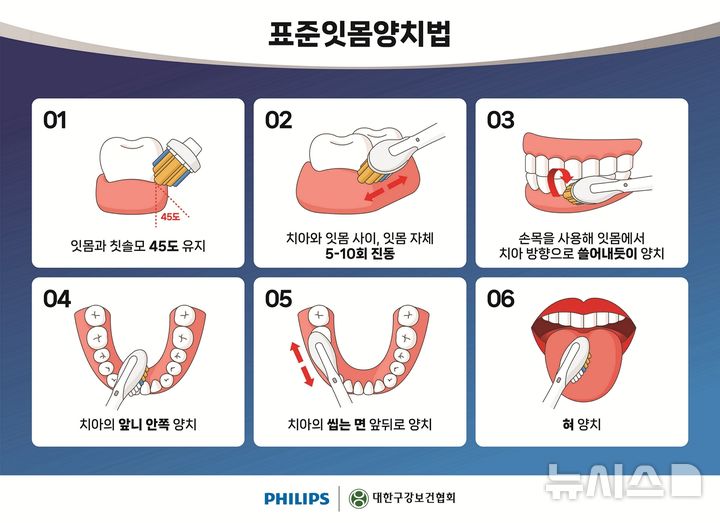 [서울=뉴시스] 잇몸 중심으로 양치하는 '표준잇몸양치법'. (사진= 대한구강보건협회 제공)