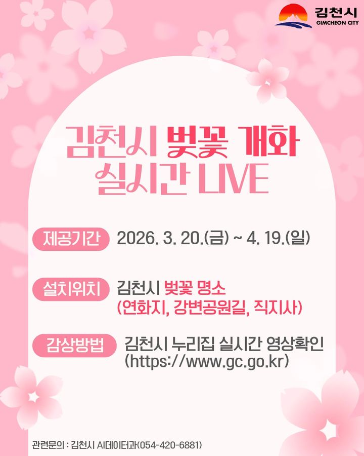 [김천=뉴시스] 벚꽃피는 김천. (사진=김천시 제공) 2026.03.19. photo@newsis.com *재판매 및 DB 금지
