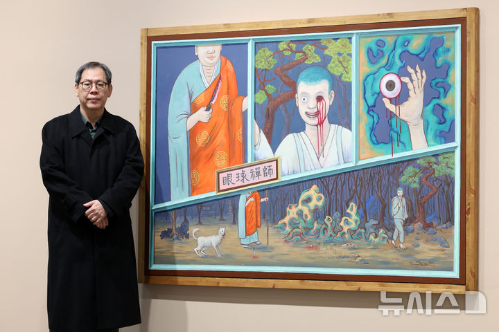 [서울=뉴시스] 박진희 기자 = 박찬경 작가가 19일 서울 종로구 국제갤러리에서 개인전 '안구선사(眼球禪師)' 기자간담회를 하고 있다. 2026.03.19. pak7130@newsis.com