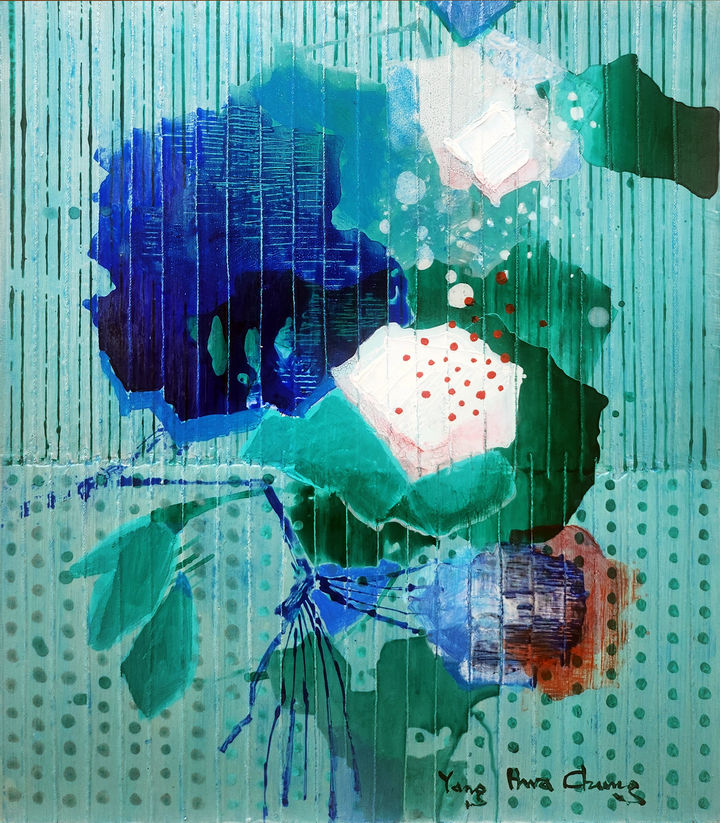  생명의 빛으로-꽃ㆍ피어나다, 53×45.5cm, Acrylic on canvas, thread, 2025, 300만원 *재판매 및 DB 금지