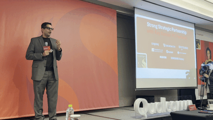 20일 오전 서울 서초구 JW 메리어트 호텔 서울에서 열린 '퀄컴 스냅드래곤 엘리트 데이 기자 간담회'에서 니틴 쿠마르 제품관리 담당 부사장이 발표하고 있다. (사진=박나리 기자)&nbsp; *재판매 및 DB 금지