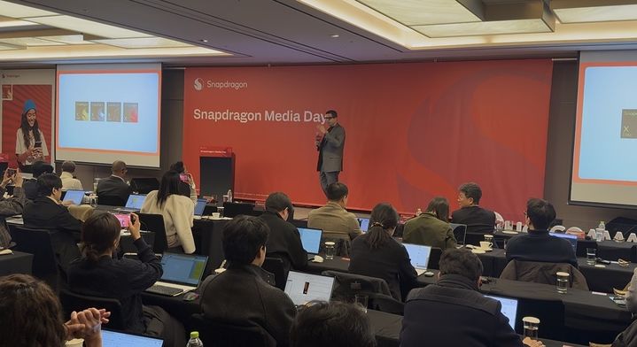 20일 오전 서울 서초구 JW 메리어트 호텔 서울에서 열린 '퀄컴 스냅드래곤 엘리트 데이 기자 간담회'에서 니틴 쿠마르 제품관리 담당 부사장이 발표하고 있다. (사진=박나리 기자)&nbsp; *재판매 및 DB 금지 *재판매 및 DB 금지