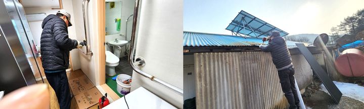 [평창=뉴시스] 강원 평창군 평창읍 봄·봄 지원단이 취약계층 가구의 지붕 등을 수리하며 생활민원을 해결하는 봉사활동을 펼치고 있다. (사진=평창군 제공) 2026.03.20. photo@newsis.com *재판매 및 DB 금지