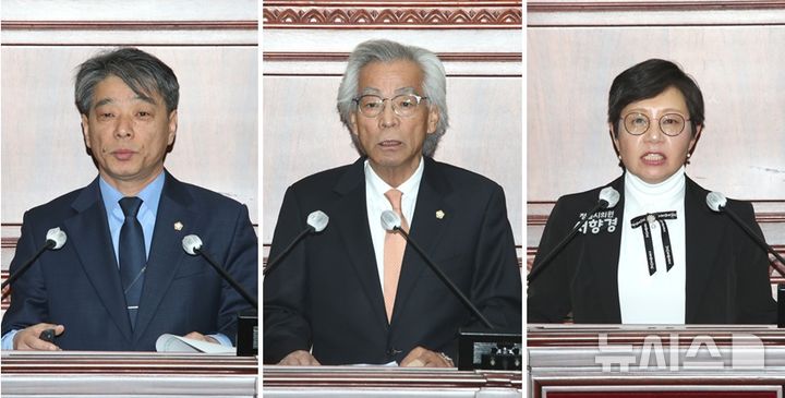 [정읍=뉴시스] 20일 열린 정읍시의회 제311회 임시회 제1차 본회의, 왼쪽부터 이도형 의원, 김승범 의원, 서향경 의원이 '5분 자유발언'을 하고 있다. *재판매 및 DB 금지