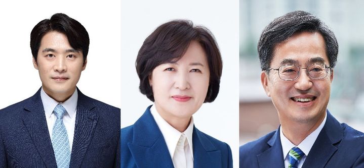 [수원=뉴시스] (왼쪽부터) 한준호, 추미애, 김동연 후보. *재판매 및 DB 금지