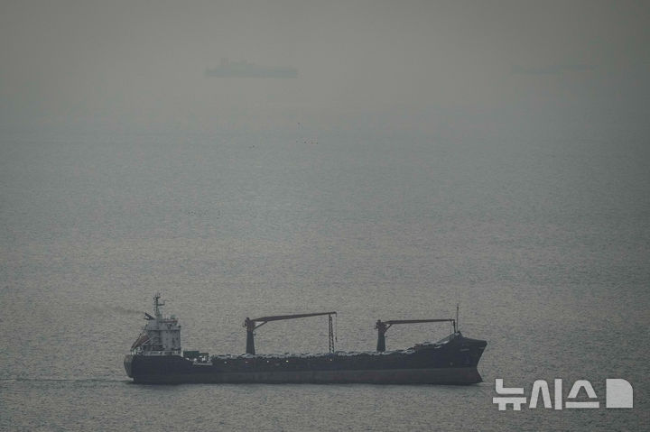 [AP/뉴시스] 22일 화물선 한 척이 호르무즈해협 바로 위쪽의 페르시아만 내 아랍에미리트연합 수역에 정박해있다 