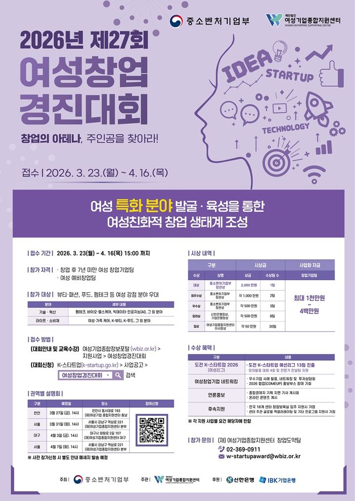 [서울=뉴시스] 제27회 여성창업경진대회. (사진=여성기업종합지원센터 제공) 2026.03.23. photo@newsis.com *재판매 및 DB 금지