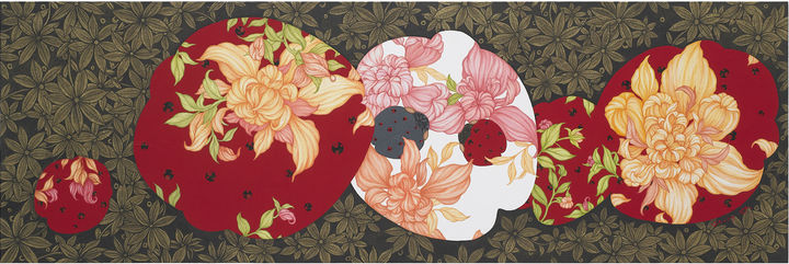 원형(原形)으로의 여정-씨앗의 꿈, 33.3×100cm, 한지에 천연석채, 분채, 2022, 1200만원 *재판매 및 DB 금지