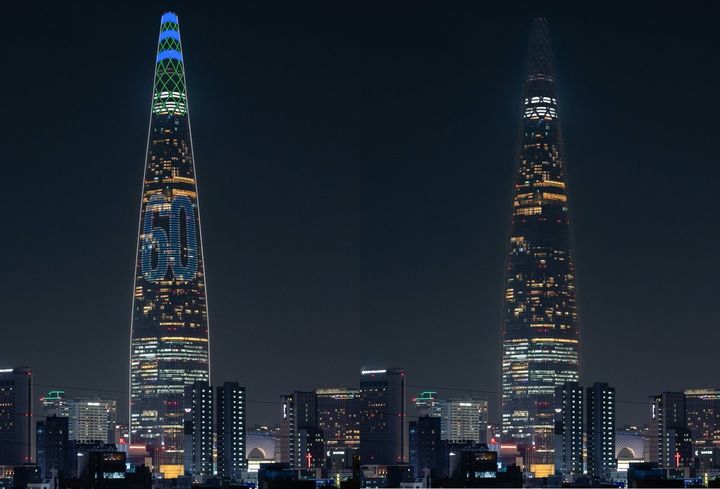 [서울=뉴시스]불 꺼진 롯데월드타워의 모습. (사진=롯데물산 제공) *재판매 및 DB 금지