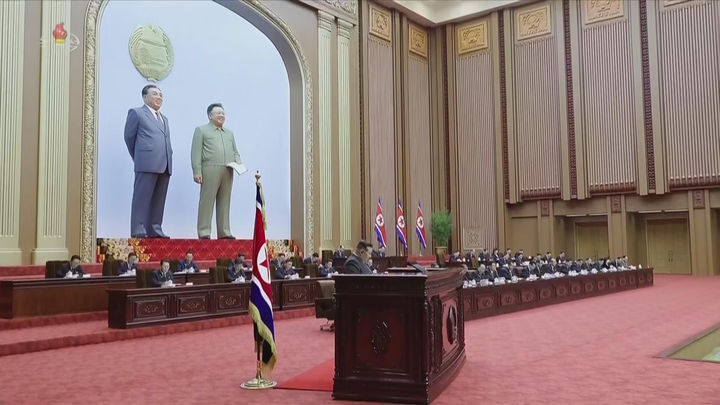 [서울=뉴시스] 북한 조선중앙TV는 지난달 23일 평양의사당에서 최고인민회의 제15기 1차회의 2일회의를 개최했다고 24일 보도했다. (사진=조선중앙TV 캡처) 2026.03.24. photo@newsis.com *재판매 및 DB 금지