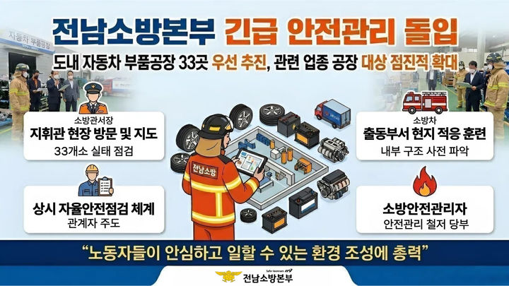 전남소방, 지역 자동차 부품 제조공장 33곳 긴급 점검