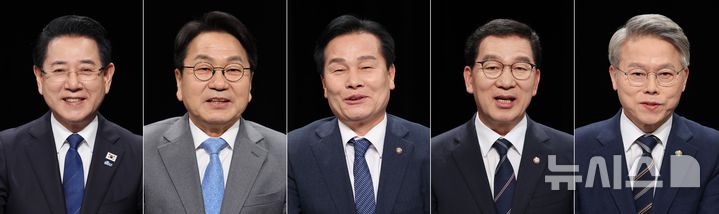 [광주=뉴시스] 더불어민주당 전남광주통합특별시장 경선 후보. 왼쪽부터 김영록, 강기정, 주철현, 신정훈, 민형배. (사진 = 뉴시스 DB) photo@newsis.com