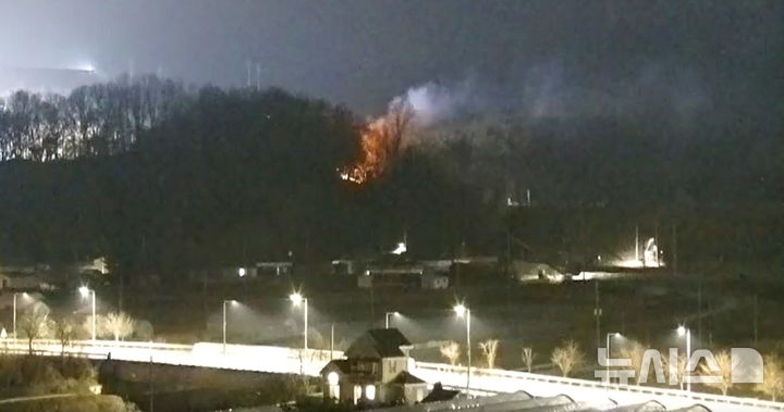 [진천=뉴시스] 진천군 광혜원면 회죽리 야산 화재 모습. (사진=산림청 제공)