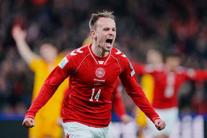 [코펜하겐=AP/뉴시스] 덴마크 축구 국가대표 윙어 미켈 담스고르. 2026.03.26.
