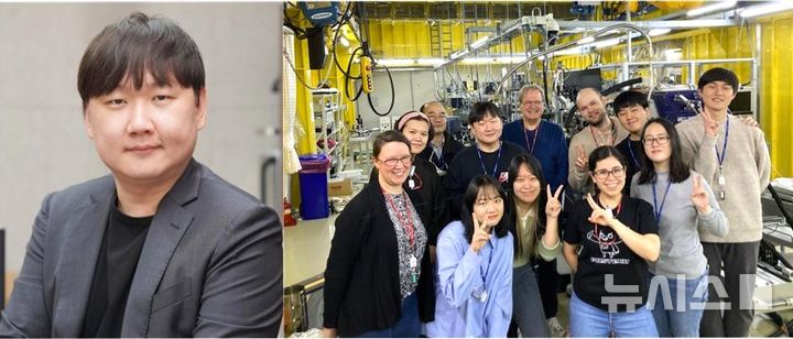 [포항=뉴시스] = 포스텍은 화학과 김경환 교수 연구팀이 스웨덴 스톡홀름대 물리학과 앤더스 닐슨 교수팀과 공동으로 물의 '액체-액체 임계점'을 세계 최초로 관측했다고 27일 밝혔다. 사진은 김경환 교수와 스웨덴 스톡홀름대 물리학과 앤더스 닐슨 교수 연구팀. (사진=포스텍 제공) 2026.03.27. photo@newsis.com 