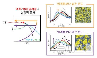 [포항=뉴시스] = X선 자유 전자 레이저를 활용해 관측된 '액체-액체 임계점'이 존재한다는 실험적 증거에 대한 모식도. (사진=포스텍 제공) 2026.03.27. photo@newsis.com
