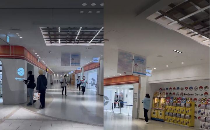 [서울=뉴시스]지난 26일 20대 여성이 스토킹 남성이 휘두른 흉기에 사망한 사건이 발생한 도쿄 이케부쿠로 포켓몬센터 현장의 모습. 직원들이 현장에서 달아나는 등 분주한 모습이 담겼다. (사진 출처: 엑스 캡처) 2026.03.27.