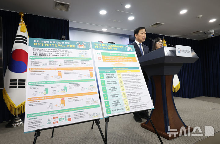 [서울=뉴시스] 김선웅 기자 = 이형훈 보건복지부 2차관이 27일 서울 종로구 정부서울청사에서 제3차 정신건강복지 기본계획 관련 사전브리핑을 하고 있다. 2026.03.27. mangusta@newsis.com