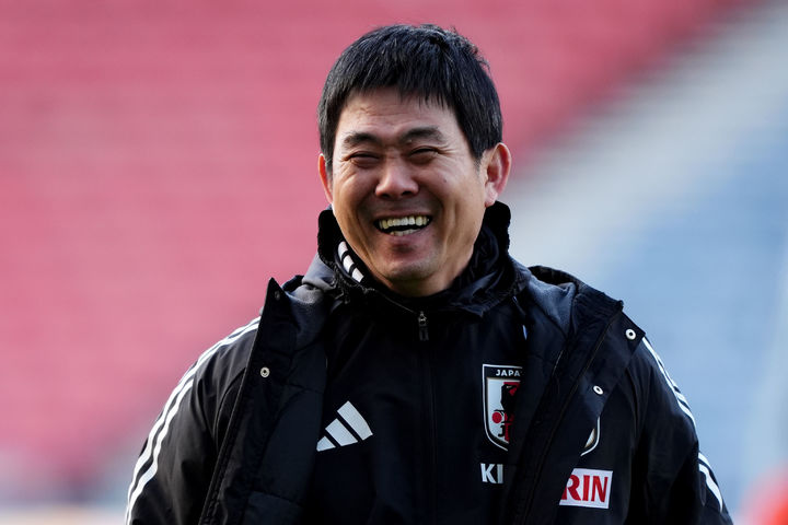 [글라스고=AP/뉴시스]일본 축구대표팀 모리야스 하지메 감독. 2026.03.27.