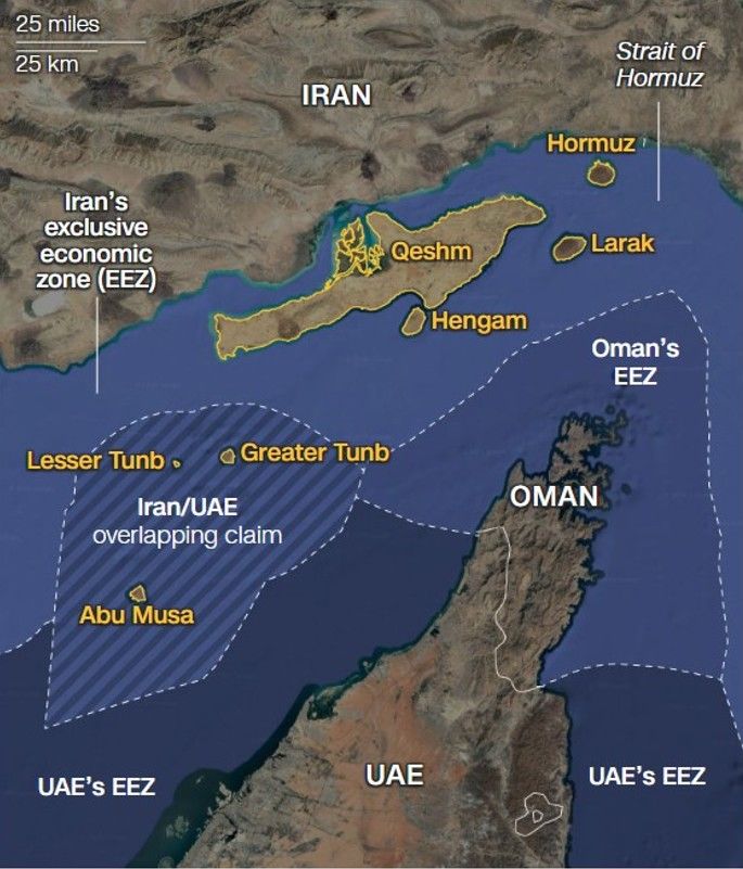 [서울=뉴시스] 중동 호르무즈 해협의 길목에 위치한 7개섬. 이란 관리들은 이곳을 ‘가라앉지 않는 항공모함’이라고 부른다고 한다.(출처: CNN) 2026.03.30. *재판매 및 DB 금지