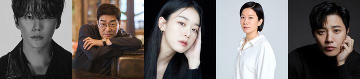 [서울=뉴시스] JTBC 새 드라마 '신입사원 강회장' 출연진. 왼쪽부터 배우 이주영, 손현주, 이주명, 전혜진, 진구. (사진=각 소속사 제공) 2026.03.30. photo@newsis.com *재판매 및 DB 금지