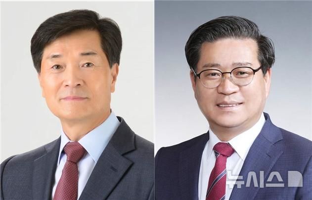 [창원=뉴시스]30일 국민의힘 밀양시장 후보와 함양군수 후보로 각각 확정된 안병구(왼쪽)·진병영 현 시장.(사진=국민의힘 경남도당 제공) 2026.03.30. photo@newsis.com