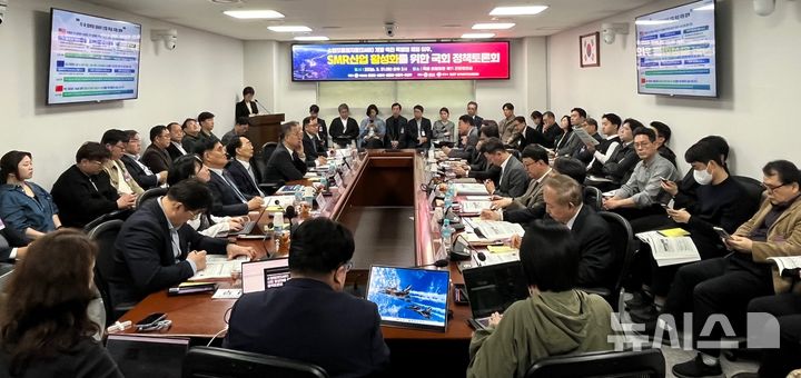 [서울=뉴시스]31일 오후 국회 의원회관 제11 간담회의실에서 '소형모듈원자로(SMR) 산업 활성화를 위한 국회 정책토론회'가 열리고 있다.(사진=경남도 제공) 2026.03.31. photo@newsis.com